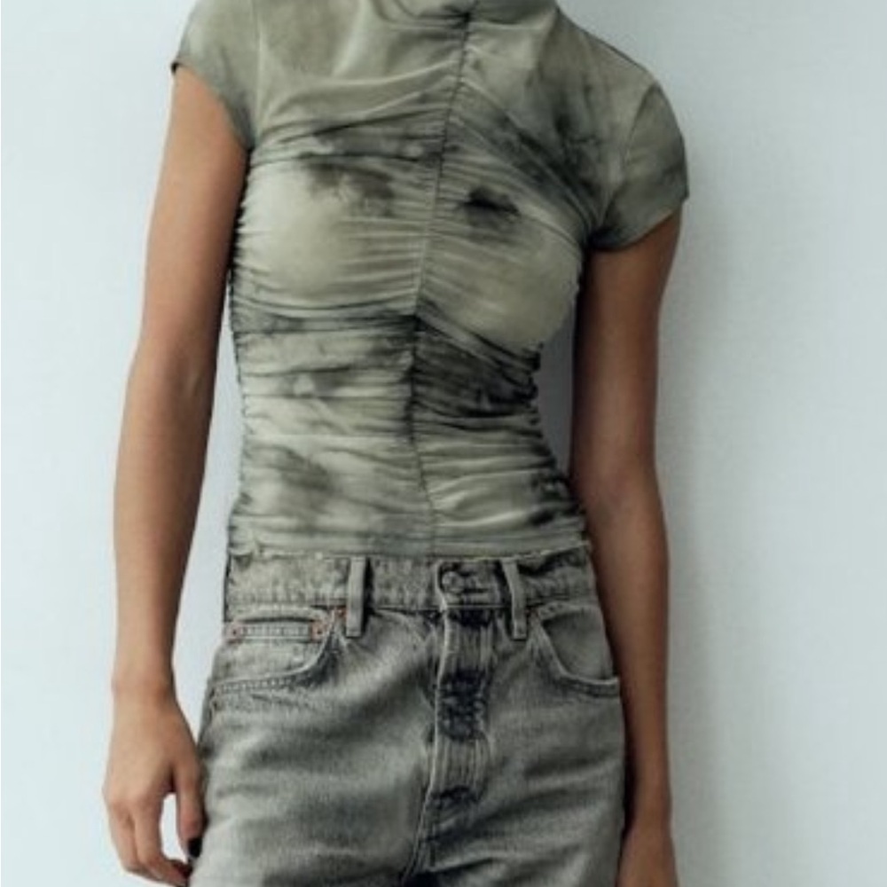 Elegant Green Tie Dye Ruched Women's Top